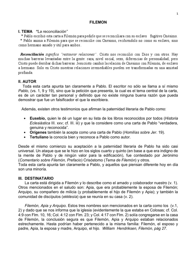 La carta de Pablo a Filemón: Reconciliación | PDF | Epístola a Filemón ...