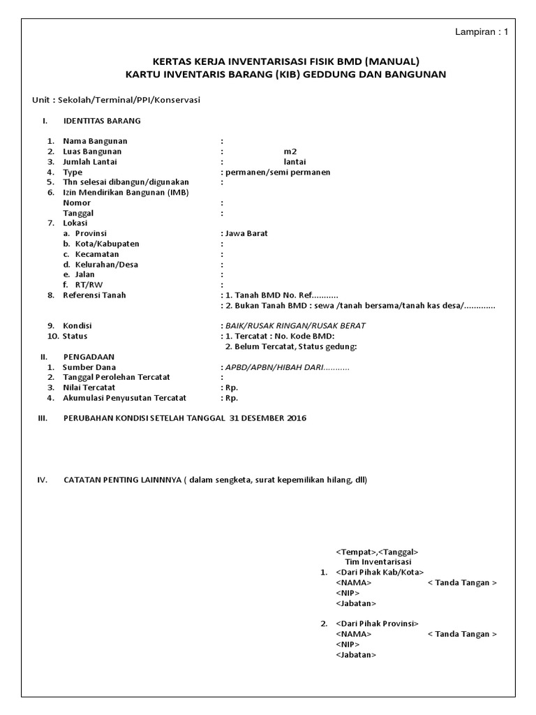Kertas Kerja Inventarisasi BMD Manual | PDF