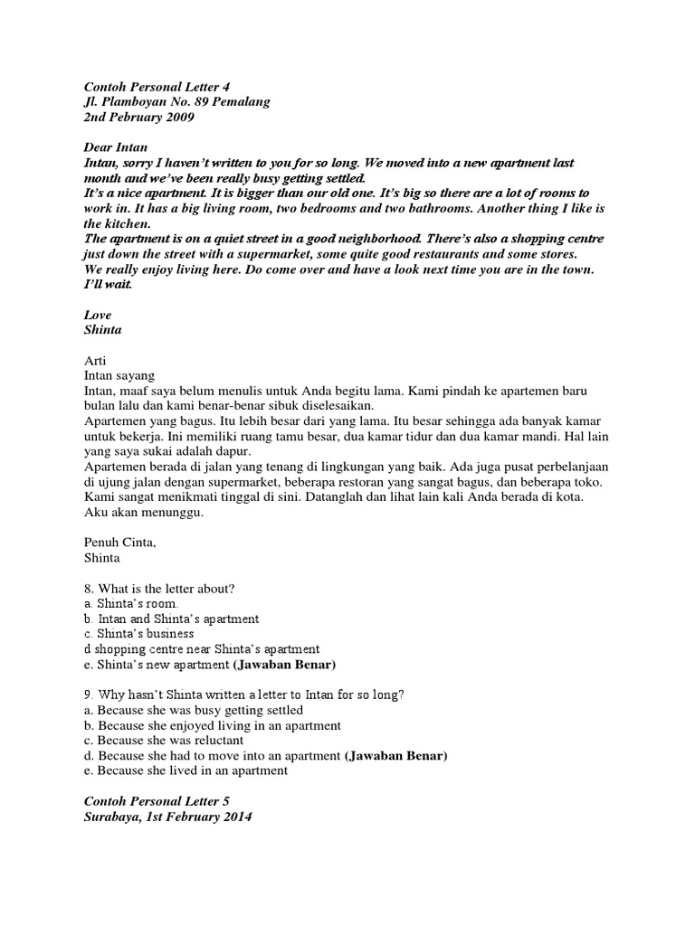 Contoh Personal Letter 4