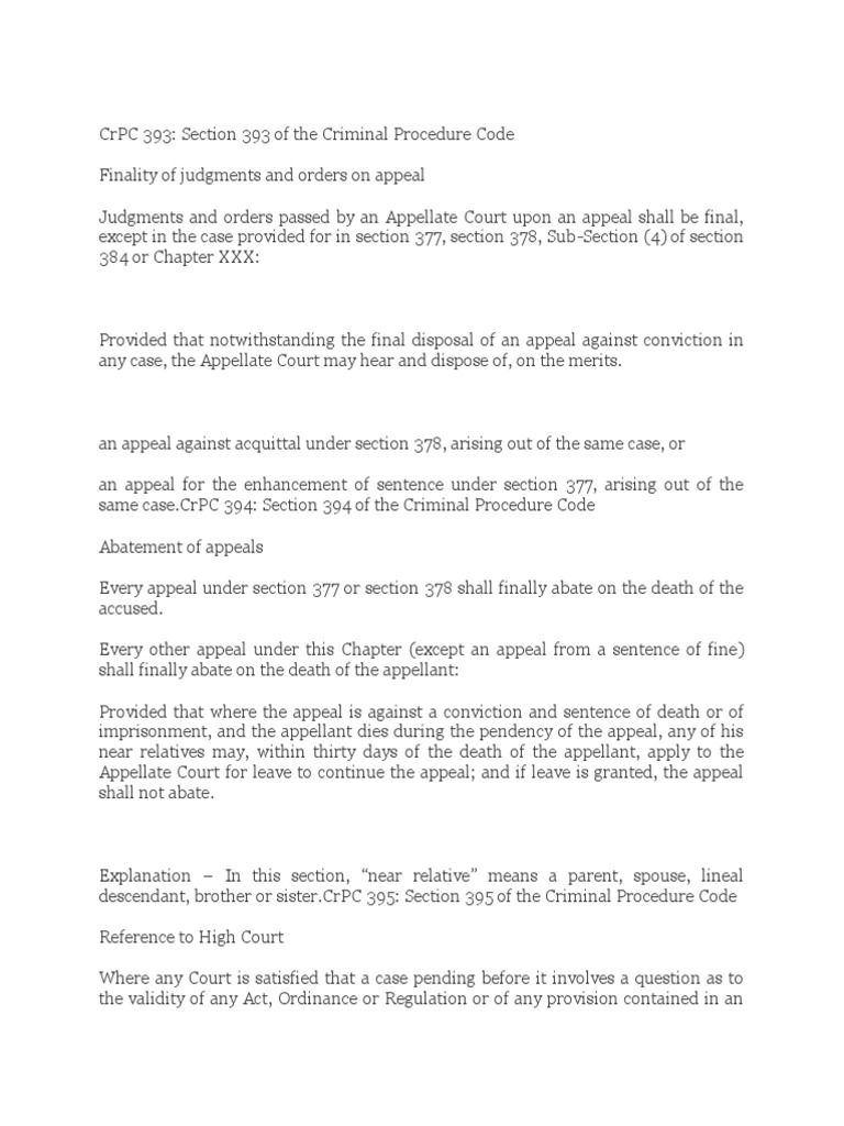 Section 393 CrPC: Appeal Finality Rules | PDF | Criminal Procedure In ...
