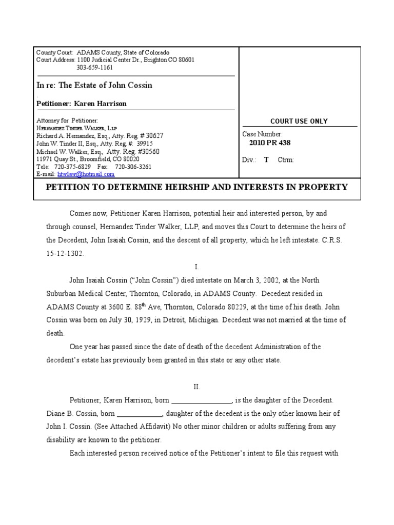 Petition to Determine Heirship Intestacy Divorce