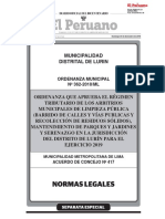 Ordenanza Arbitrios Municipales 2019 (IPC) - Lurín