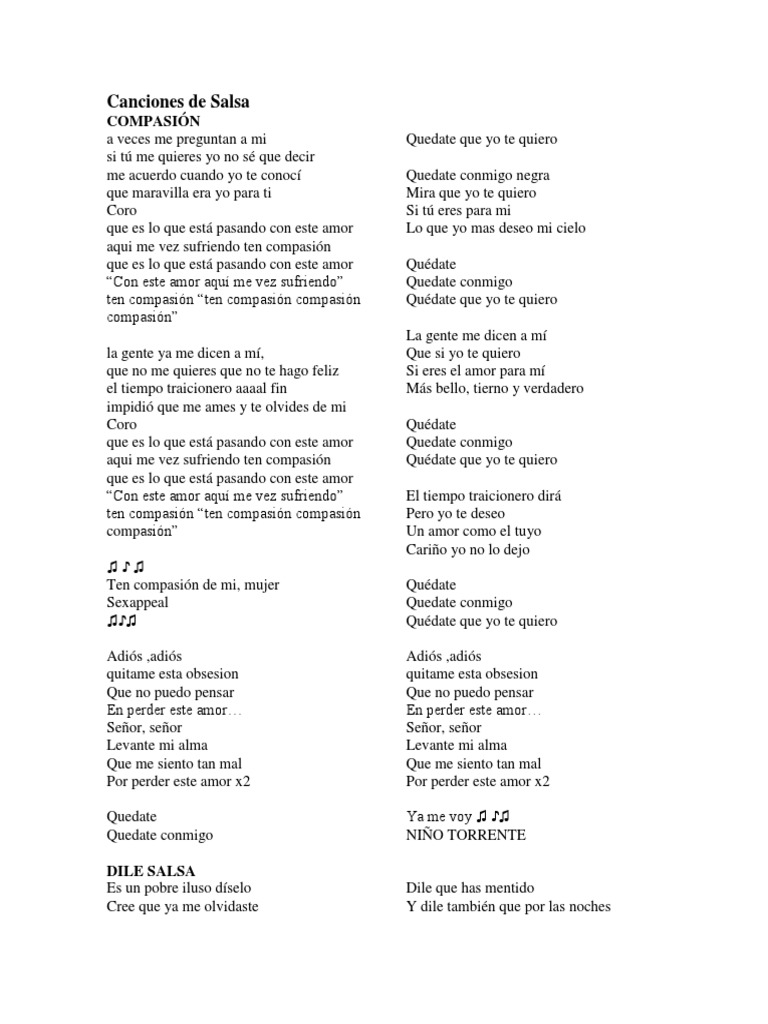 Letras de Salsa: Amor y Desamor | PDF | Amor