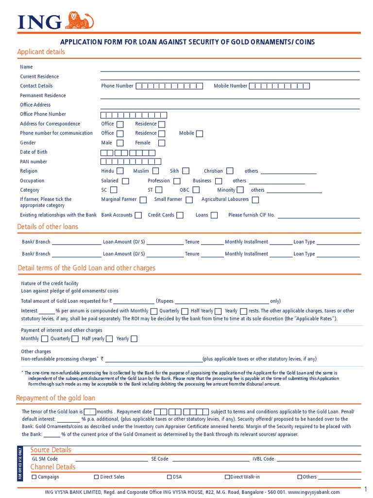 Gold Loan Application Form | PDF | Loans | Banks