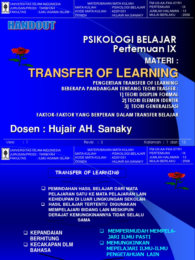 Teori dan Faktor Transfer Belajar | PDF