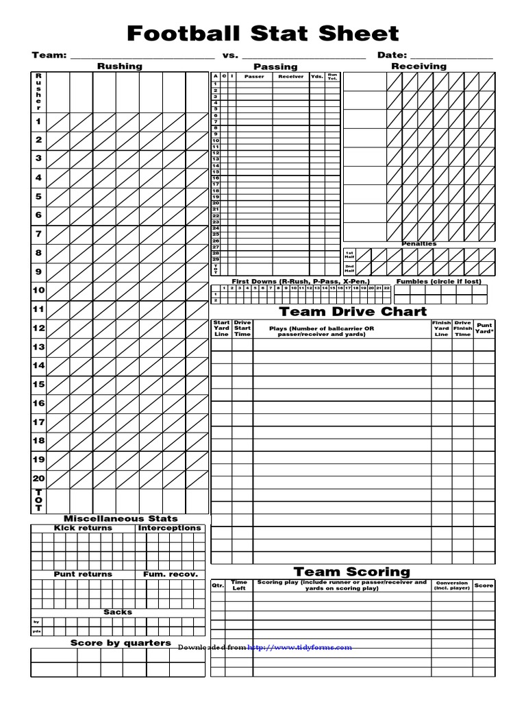 Football Stat Sheet: Team Drive Chart | PDF | National Football League ...