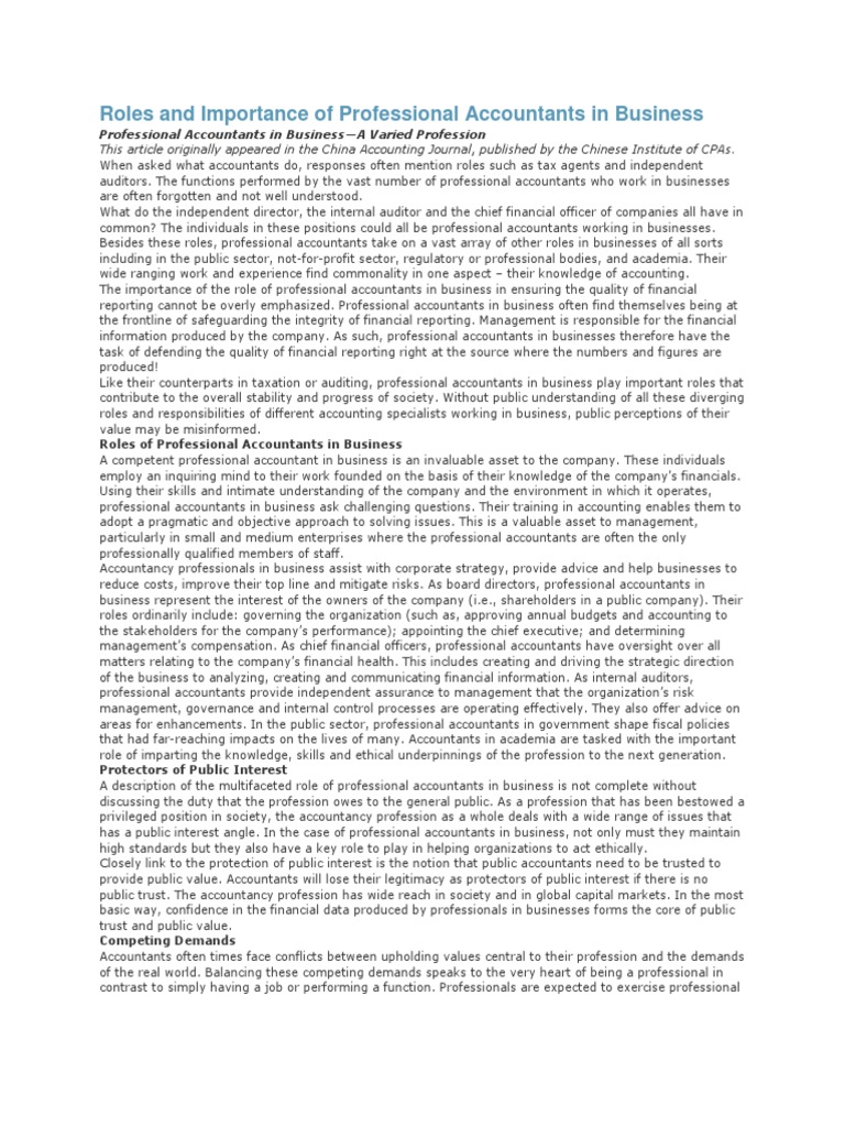 The Diverse and Critical Roles of Professional Accountants in Business ...