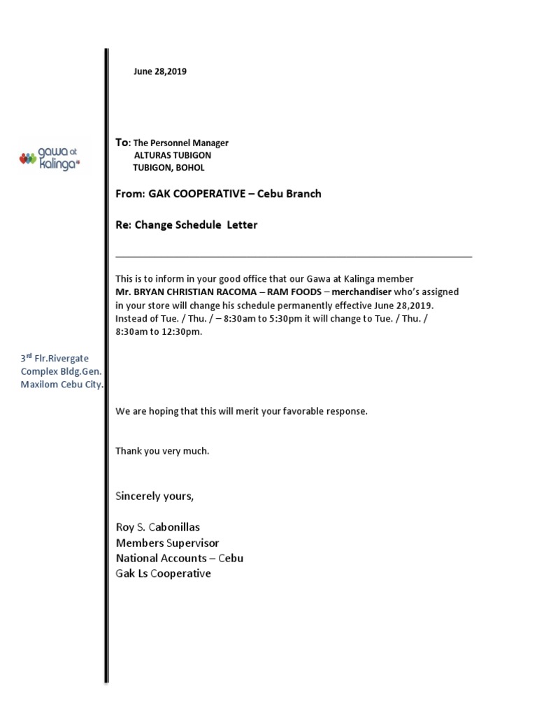 The Personnel Manager Alturas Tubigon Tubigon, Bohol June 28,2019 PDF