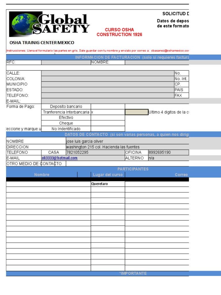 Solicitud de Inscripción Curso OSHA | PDF | Dinero | Servicios financieros