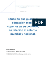 1.1.2. Situación Que Guarda La Educación Media Superior en Su Contexto, En Relación Al Entorno Mundial y Nacional.