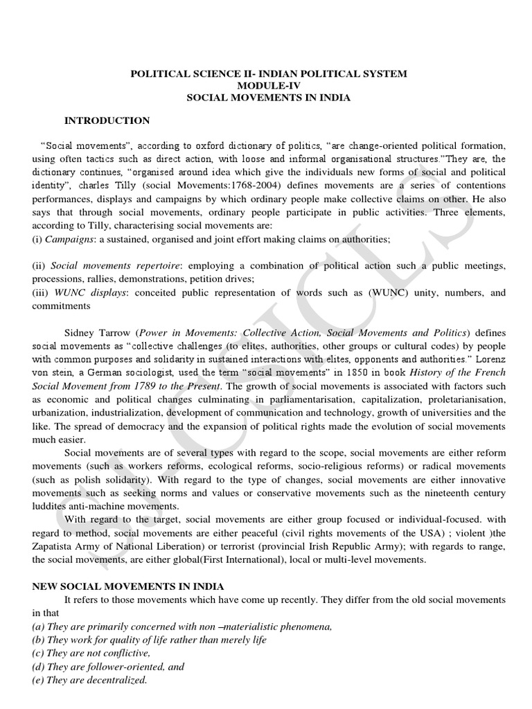 Social Movements in India: Overview | PDF | Dalit | Civil Liberties