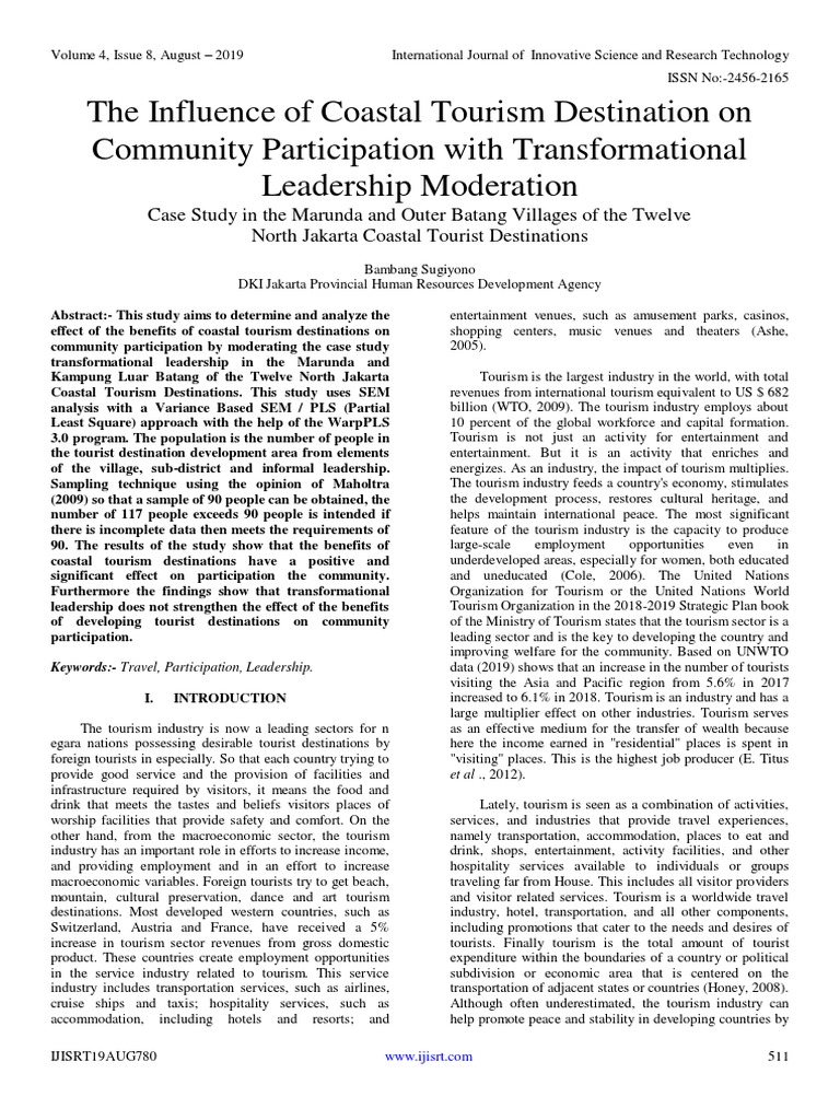 The Influence of Coastal Tourism Destination On Community Participation ...