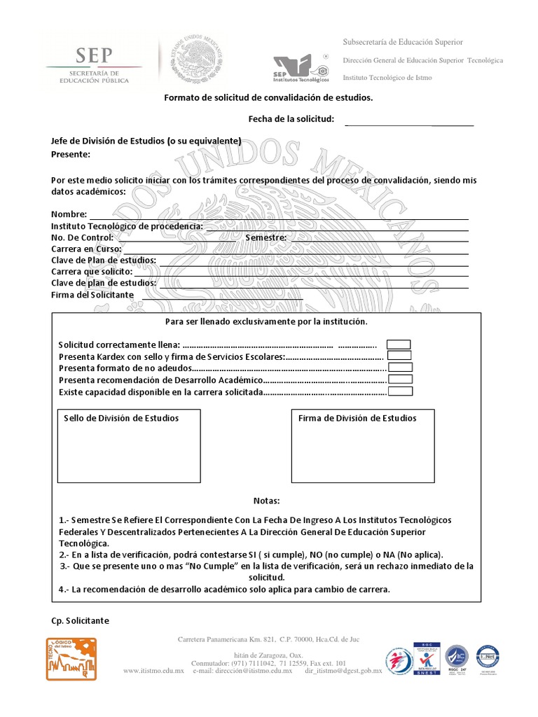 Ejemplo de Formato de Solicitud de Convalidación | PDF | Educación ...