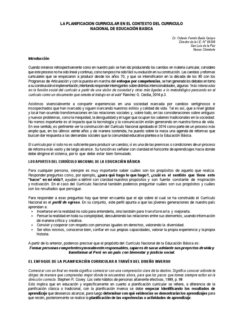 Contexto en la Planificación Curricular | PDF | Plan de estudios ...