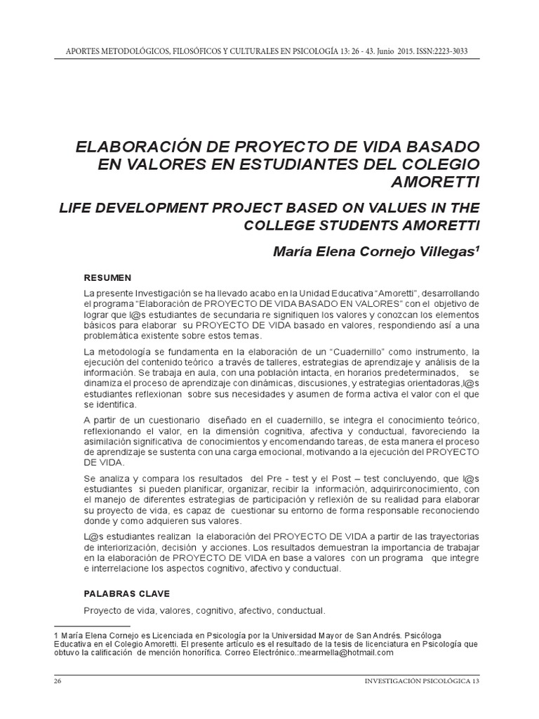Proyecto de Vida en Estudiantes Amoretti | PDF | Aprendizaje | Conocimiento