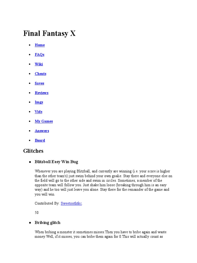 Final Fantasy X Cheats and Tips Guide | PDF | Final Fantasy | Square ...
