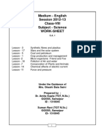Medium - English Session 2012-13 Class-VIII Science Work-Sheet S.A. 1