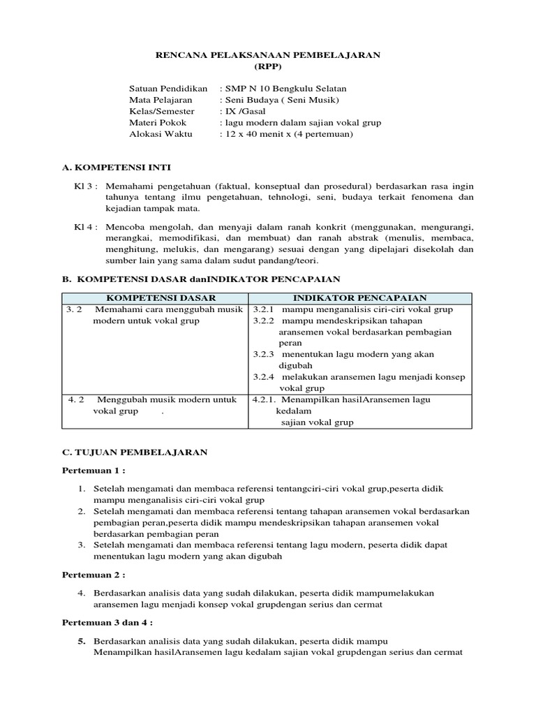 Rpp Seni Budaya K9 Bab 2 Vokal Grup Websiteedukasi Com Docx