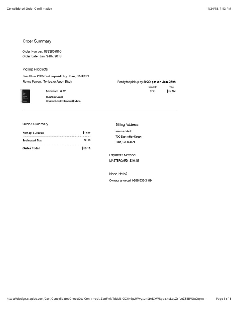 Staples Order Confirmation Summary | PDF