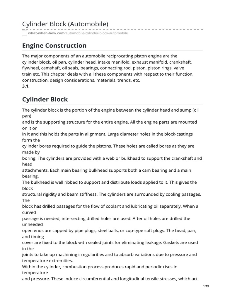 What When How - Com Cylinder Block Automobile | PDF | Cylinder (Engine ...