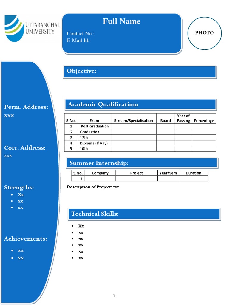 Resume Template with Personal Details | PDF