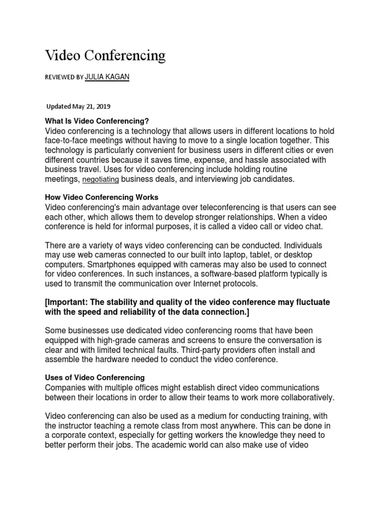 Video Conferencing PDF Conference Call Videotelephony