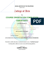 College of Arts: Course Orientation Completion Certificate