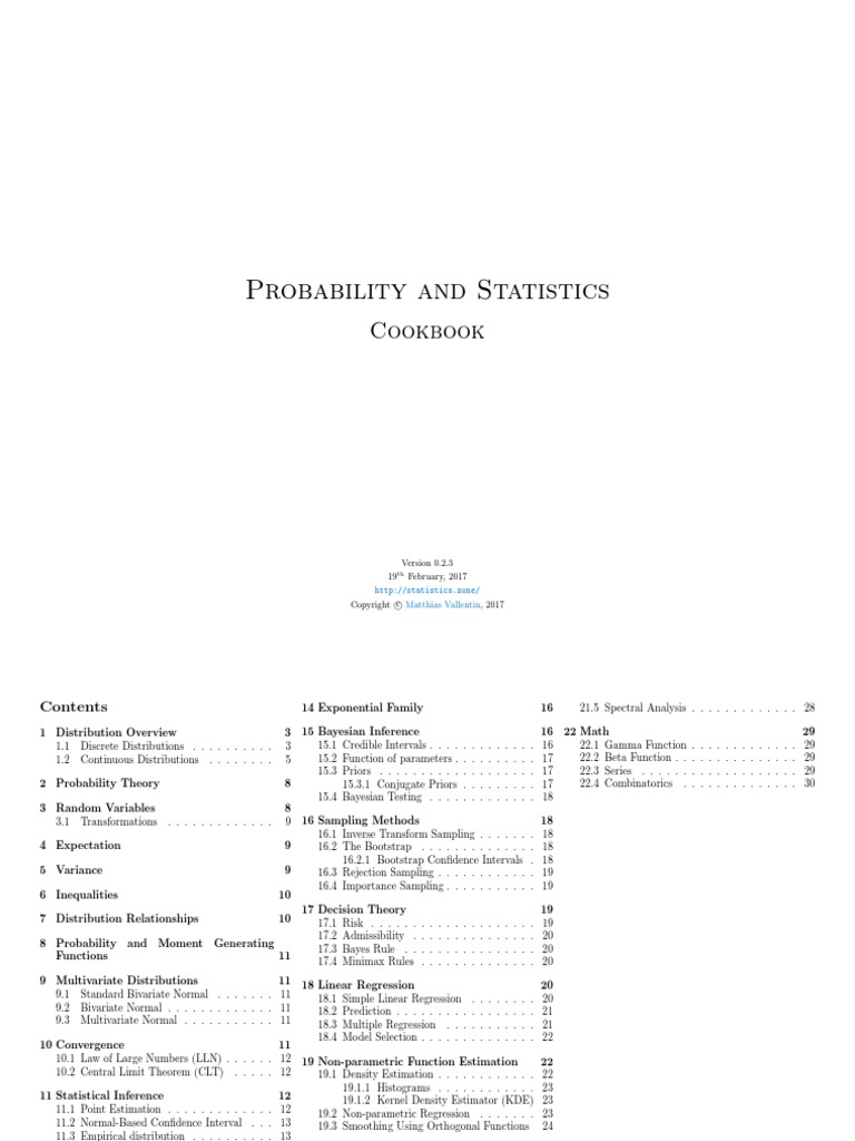 Probability and Statistics Cookbook PDF Bootstrapping (Statistics
