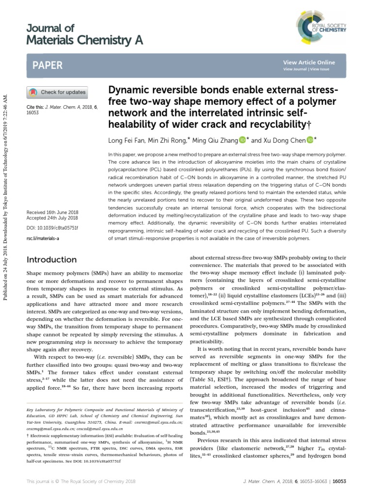 Materials Chemistry A: Journal of | PDF | Shape Memory Alloy | Polymers