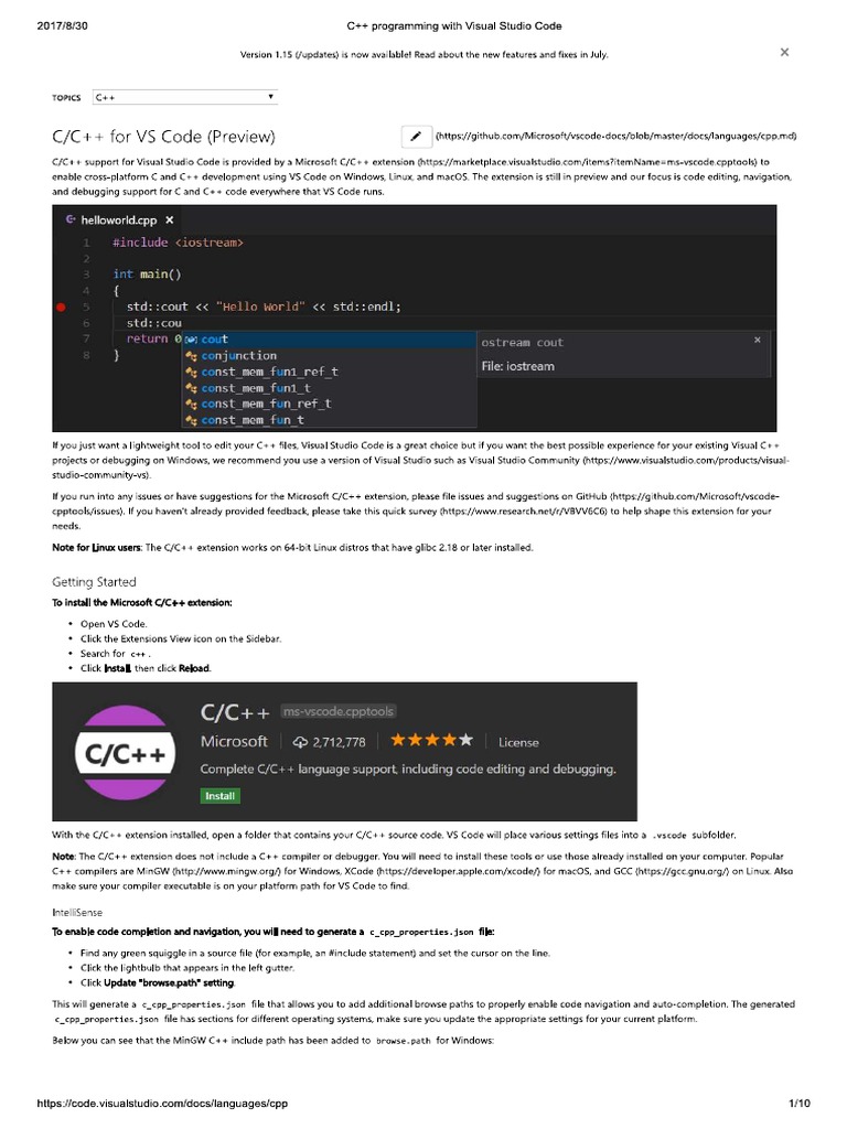 EN Visual Studio Code For C++ | PDF