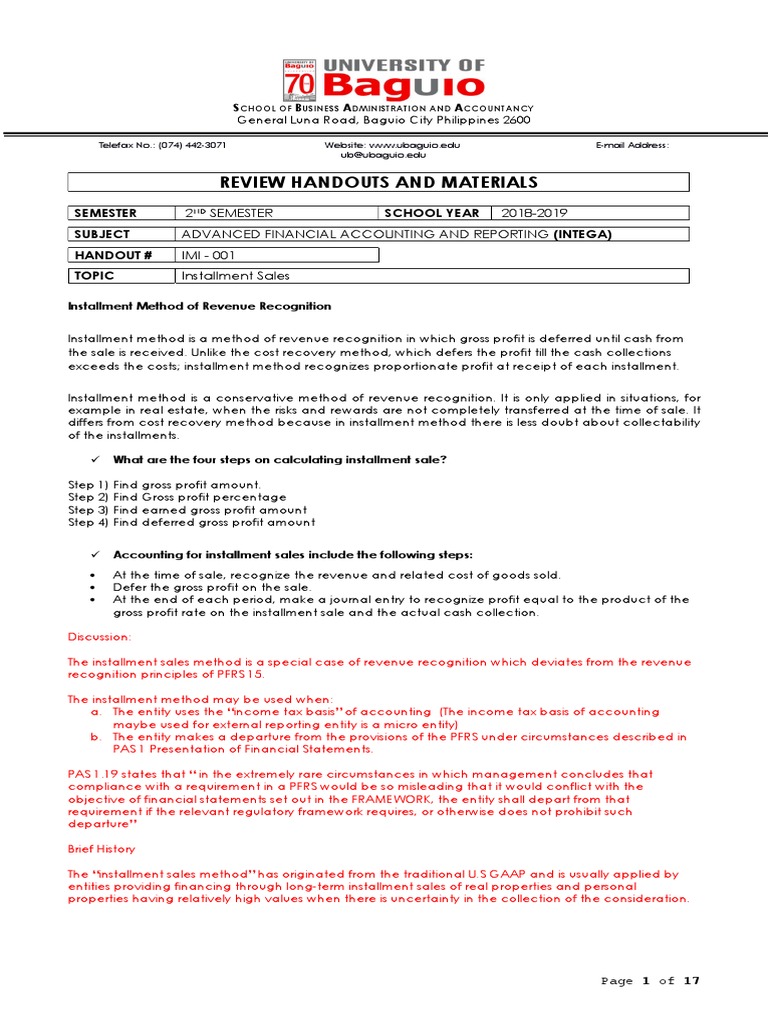 Installment Sales Accounting Guide | PDF | Revenue | Net Income