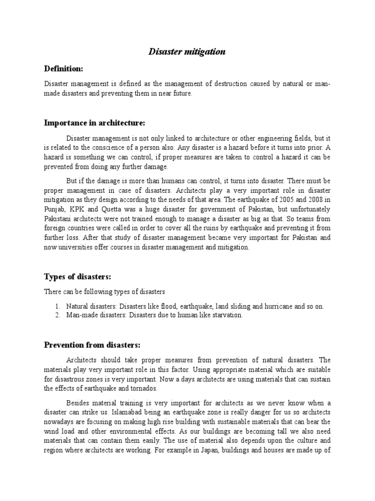Disaster Mitigation Definition PDF Natural Disasters Emergency