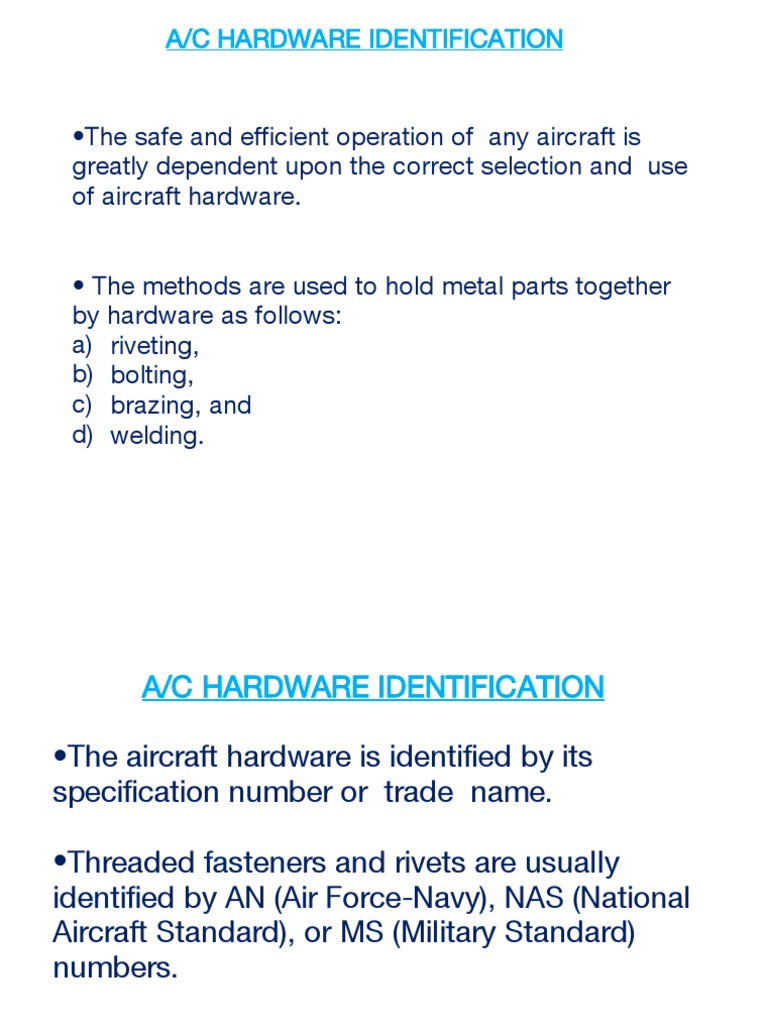 Aircraft Hardware Identification Guide | PDF | Screw | Nut (Hardware)