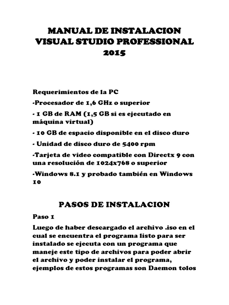 Guía de Instalación Visual Studio 2015 | PDF | Programa de computadora ...