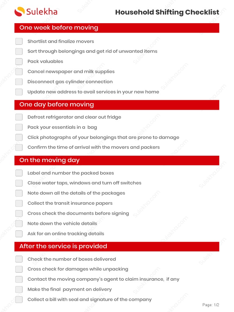 Household Shifting Checklist Guide | PDF | Business