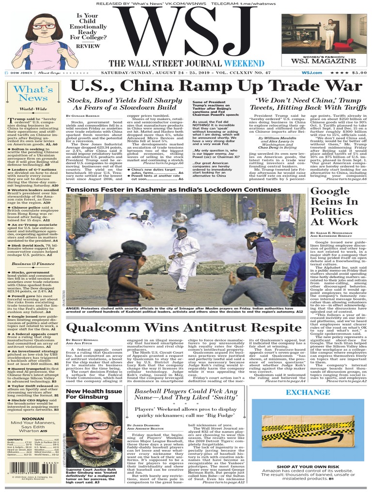 The Wall Street Journal - 24 08 2019 - 25 08 2019 | PDF | The Wall Street  Journal | Business