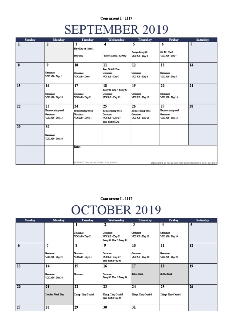 2019-20 Concurrent Calendar | PDF