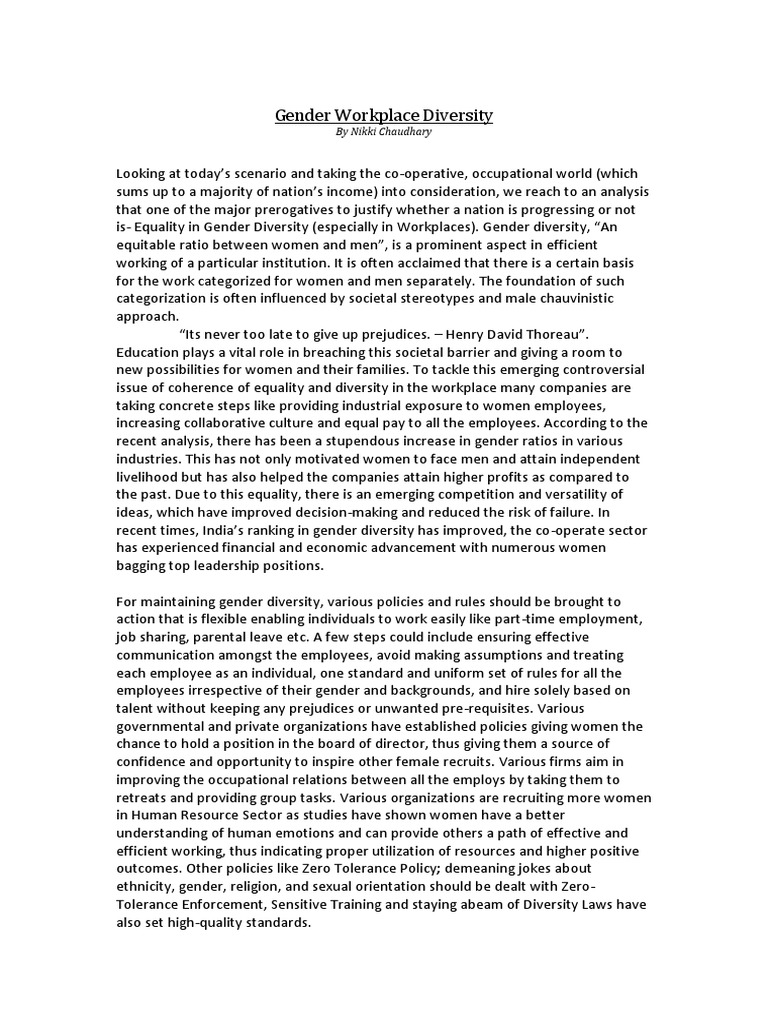 Gender Diversity in the Workplace | PDF | Gender | Gender Studies