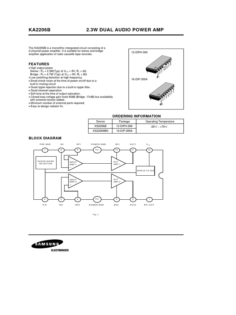 Amp Ka2206b Datasheet | PDF | Amplifier | Analog Circuits