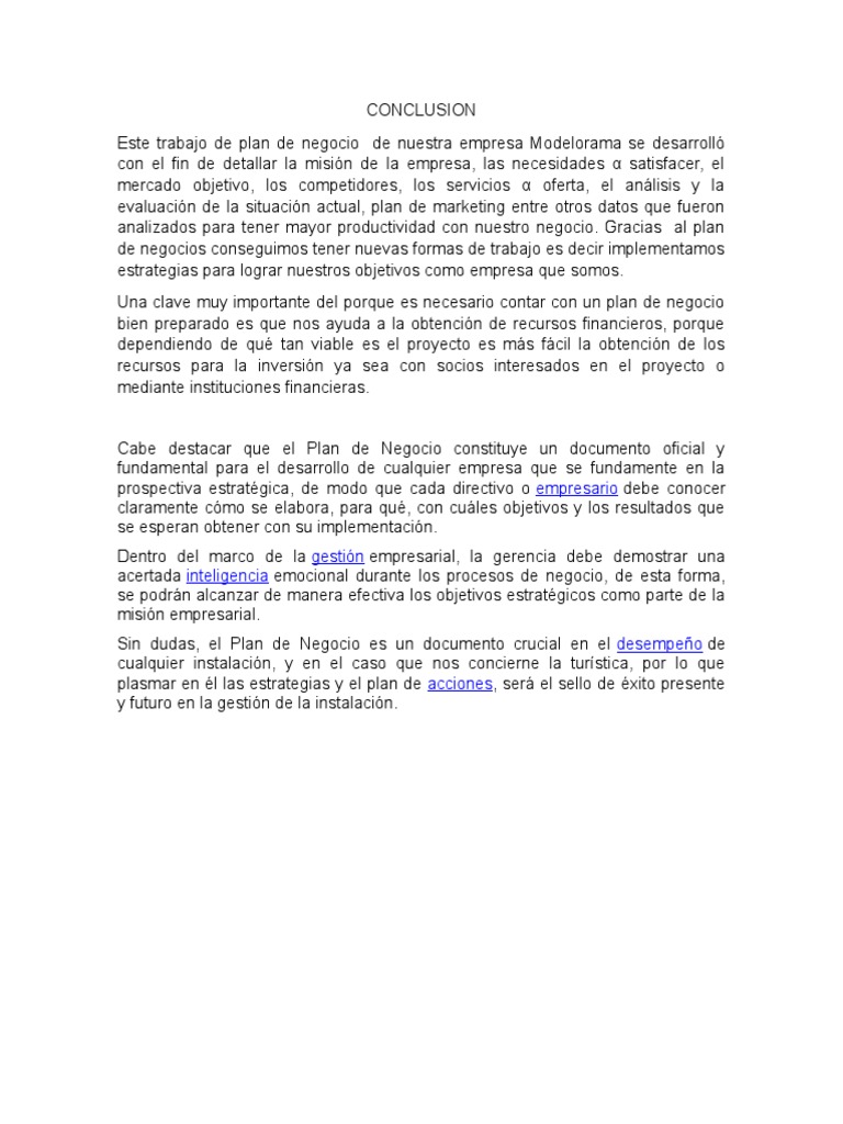 Conclusion de Plan de Negocios