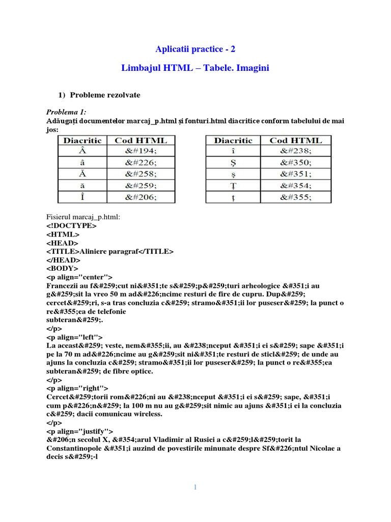 HTML Tabele și Probleme Rezolvate | PDF