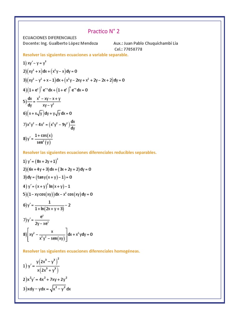 Ec Dif Practico 2 Pdf Ecuaciones Diferenciales Analisis Matematico