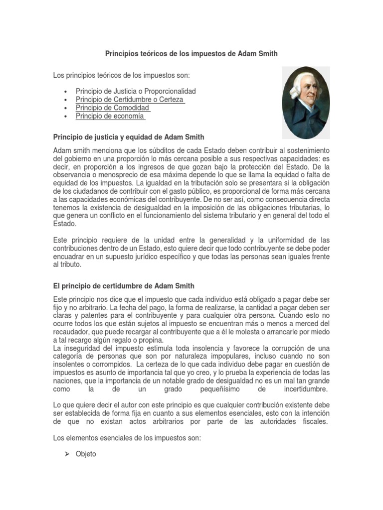 Principios Teóricos de Los Impuestos de Adam Smith