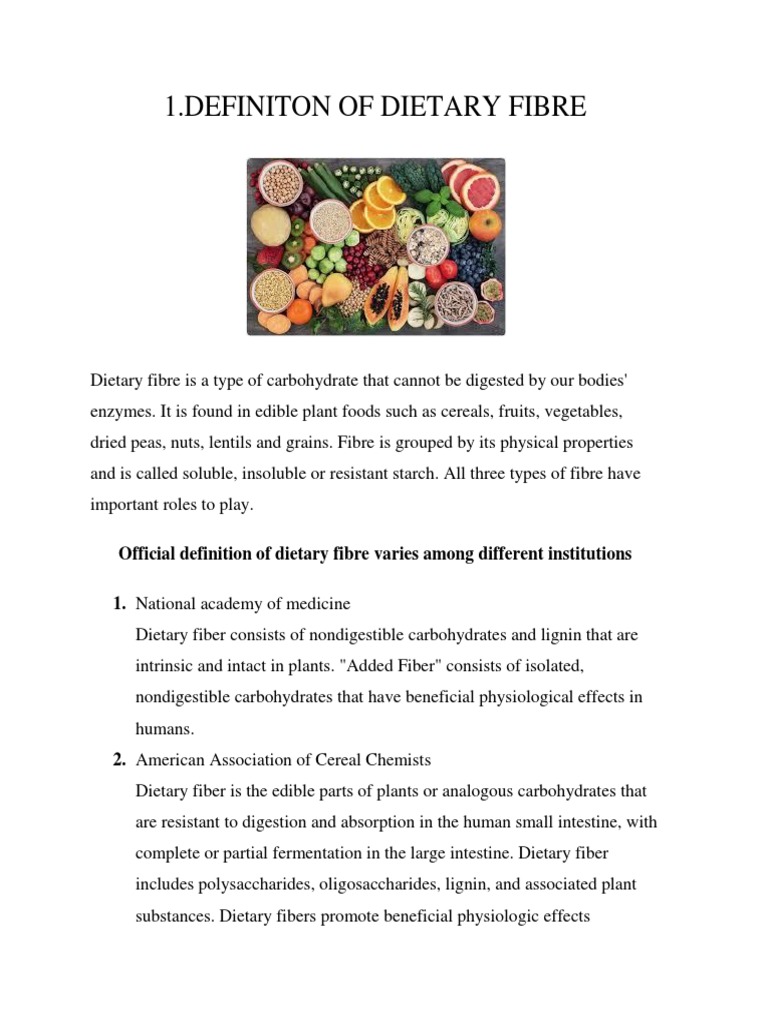 Official Definition of Dietary Fibre Varies Among Different