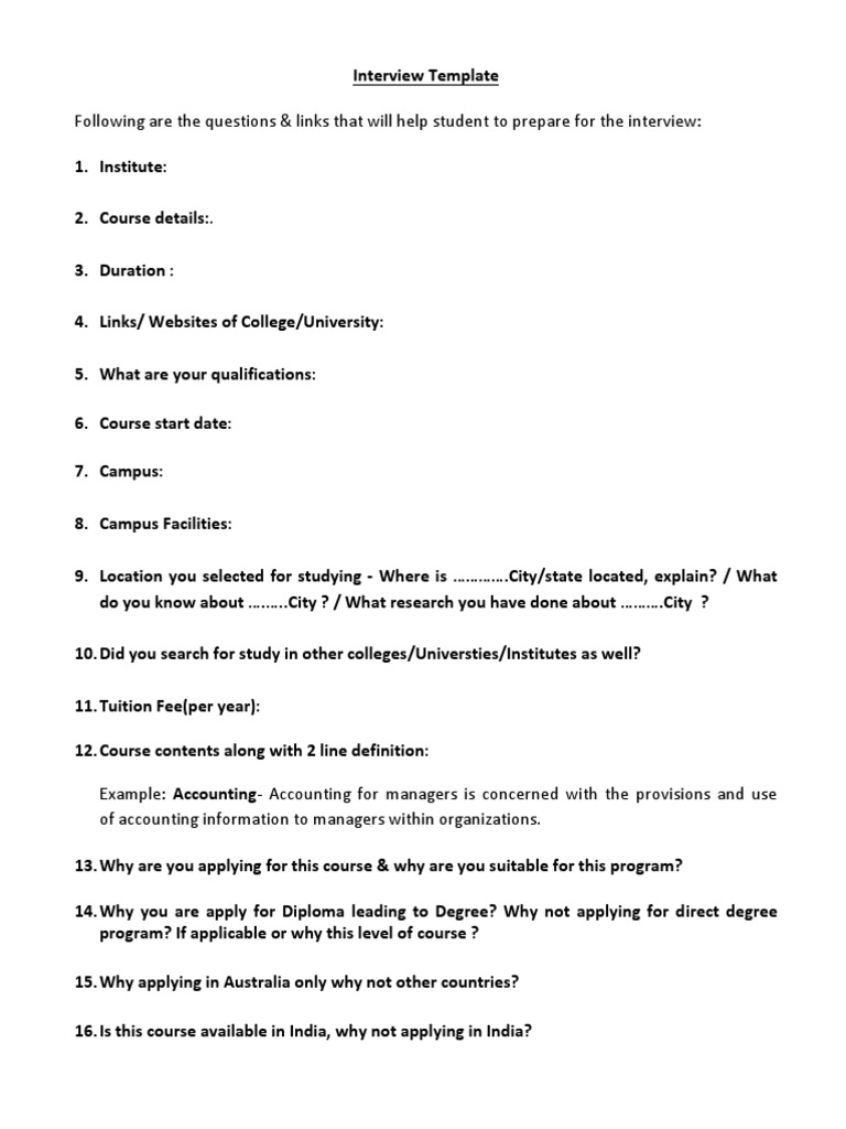 Interview Questionnaire for Students | PDF | University | College