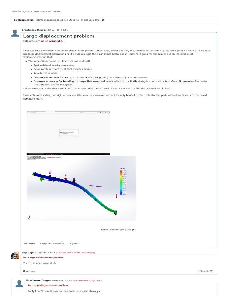 SolidWorks Large Displacement Issues | PDF | Force | Mechanical Engineering