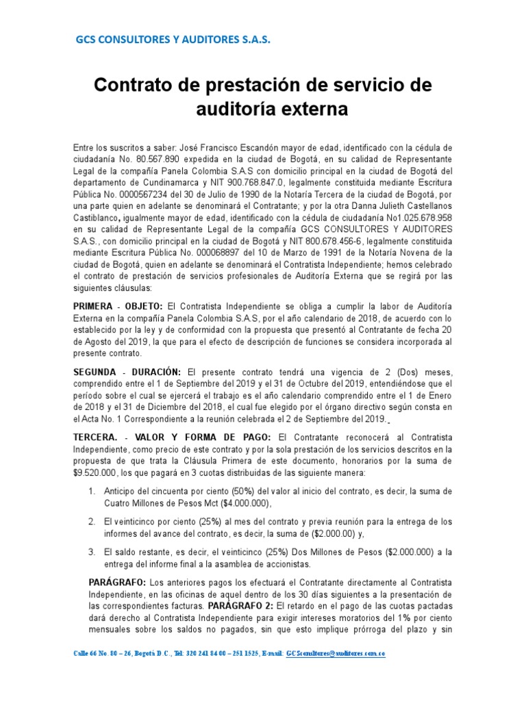 Top 92+ imagen modelo de contrato de auditoria externa