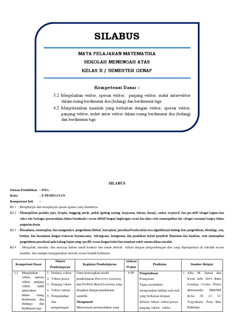 Silabus Kd 3 2 Peminatan Vektor Pdf