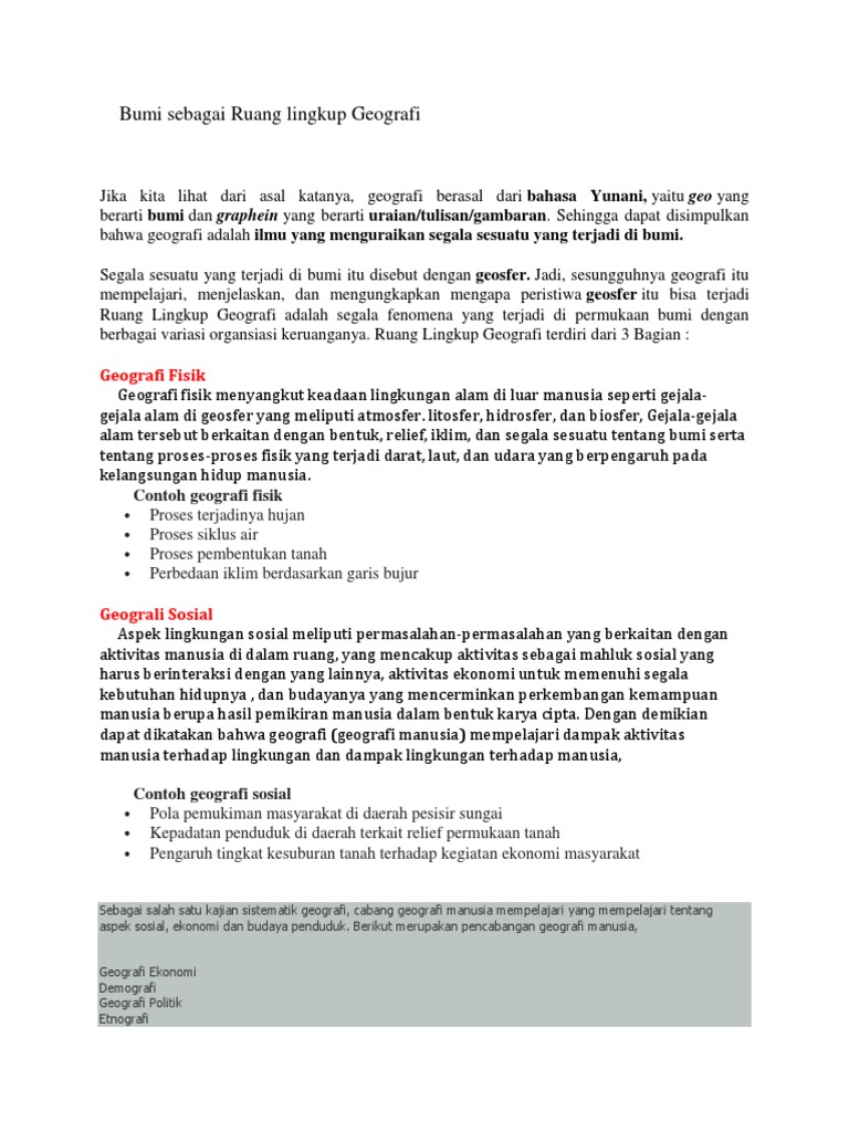 Bumi Sebagai Ruang Lingkup Geografi Pdf