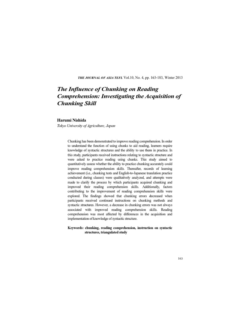 Impact of Chunking on Reading Skills | PDF | Reading Comprehension ...